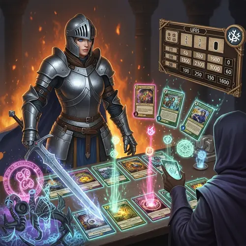 Female Knight with Shimmering Sword - Magical Card Game Scene