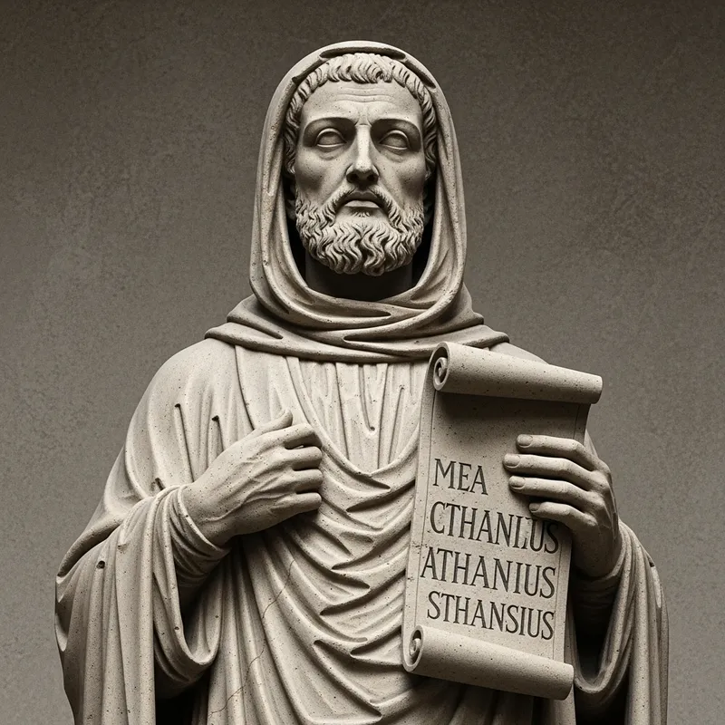 Stone Sculpture of St. Athanasius - A Serene Depiction