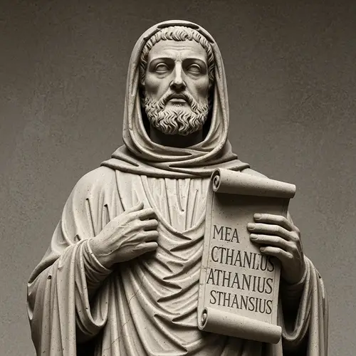Stone Sculpture of St. Athanasius - Serene Figure in Religious Robes