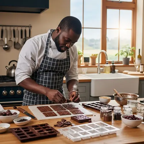 Professional Chef Crafting Homemade Chocolate Bars in Neat Kitchen