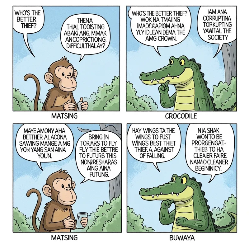 Who's the Better Thief? An Engaging Comic Dialogue on Society's Struggles and Aspirations for Change