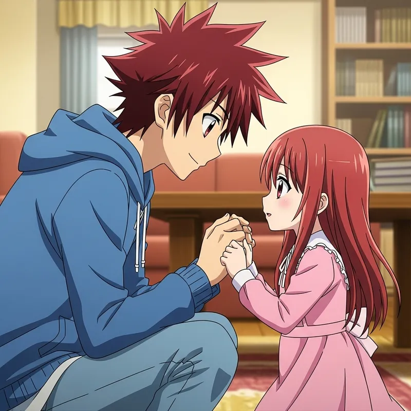 Intimate Anime Scene: Red-Haired Couple's Connection