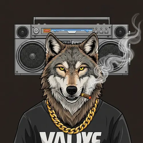 Wolf Smoking Cigar with Boombox | Unique and Powerful Image