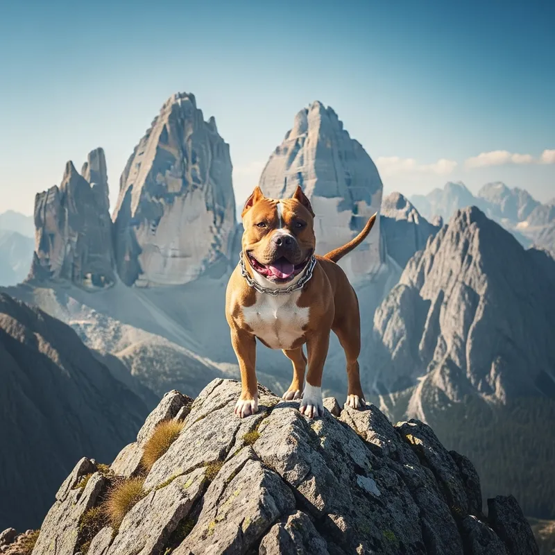 Vibrant American Bully Dog Conquering Majestic Mountain Vibrant American Bully Dog Conquering Majestic Mountain