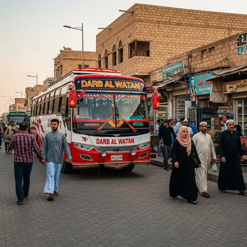 Darb al Watan Bus - Colorful Cultural Street Scene Darb al Watan Bus - Colorful Cultural Street Scene
