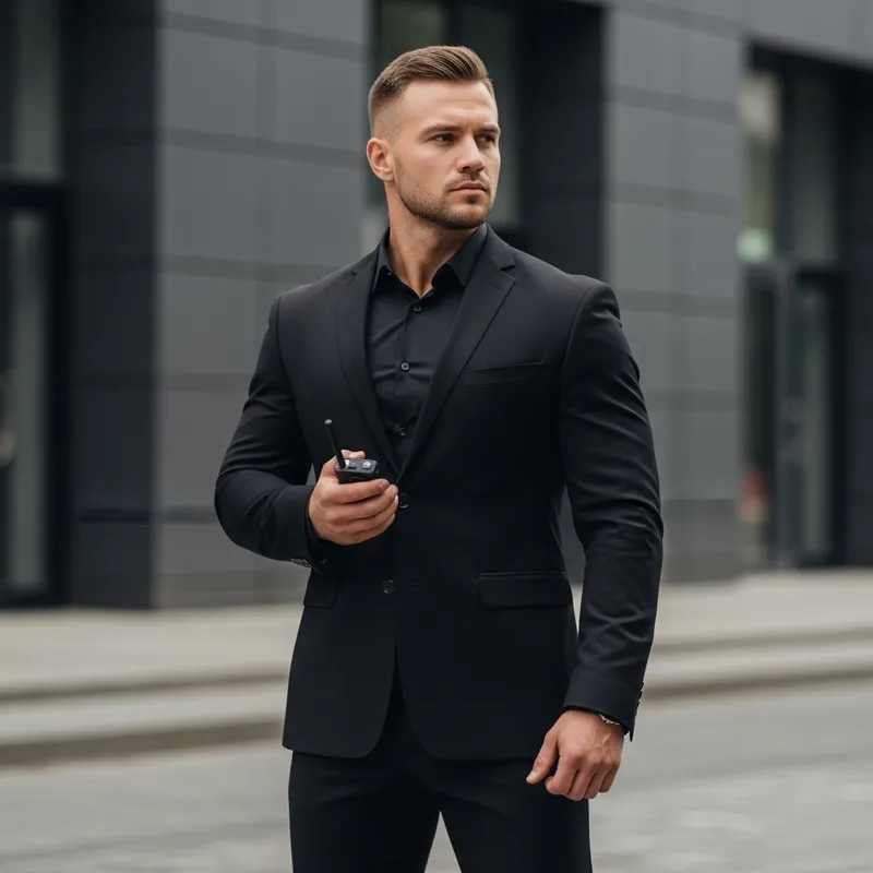 Tall & Athletic Bodyguard in Sharp Black Suit | Security Expert