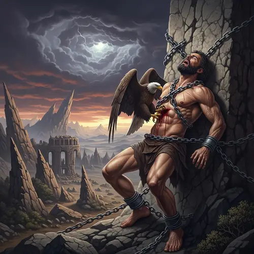 Prometheus Chained to Rock - Mythological Figure in Agony