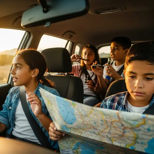 Hispanic Children Anticipating Road Trip Adventures