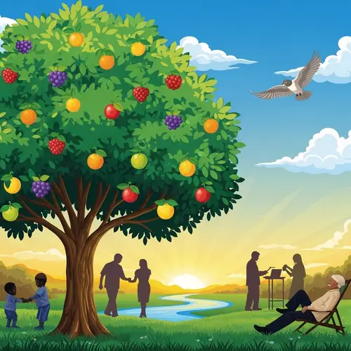 Visual Representation of Life: Tree, Bird, River, People