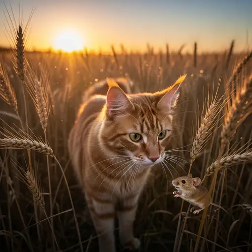 Red-Haired Cat in Wheat Field | Wildlife Photography