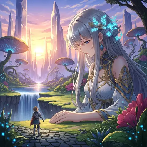 Elegant Anime Giantess in Mythical Realm