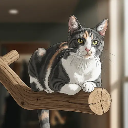 Medium-Sized Domestic Cat Illustration | Sleek Coat & Bright Eyes