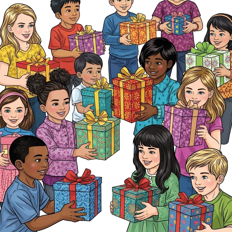 Vibrant Gift Box Exchange - Diverse Children Pop Art