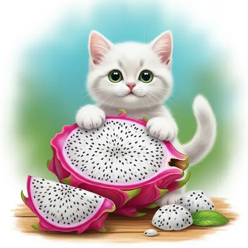 Adorable Kitten & Pitahaya: White Fur and Vibrant Fruit