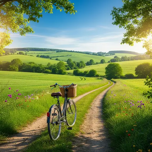 Tranquil Countryside Scene with Classic Bicycle | Serene Landscape