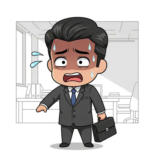 Chibi Anime Illustration of Agonized South Asian Salaryman