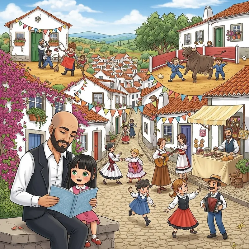 Charming Portuguese Village Tale: Children's Book Illustration