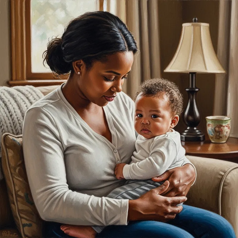 Beautiful Moment - Mother Embracing Child in Stunning Oil Painting