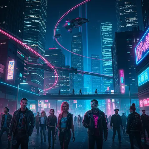 Futuristic Cyberpunk Cityscape with Neon Lights