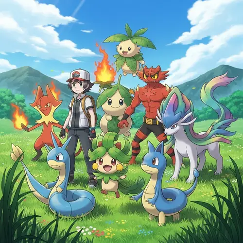 Pokemon Trainer with Steenee and Legendary Pokémon