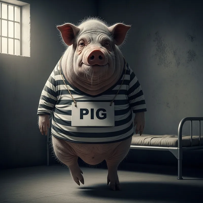 Old Pig in Prisoner Outfit | Funny Pig Image Old Pig in Prisoner Outfit | Funny Pig Image