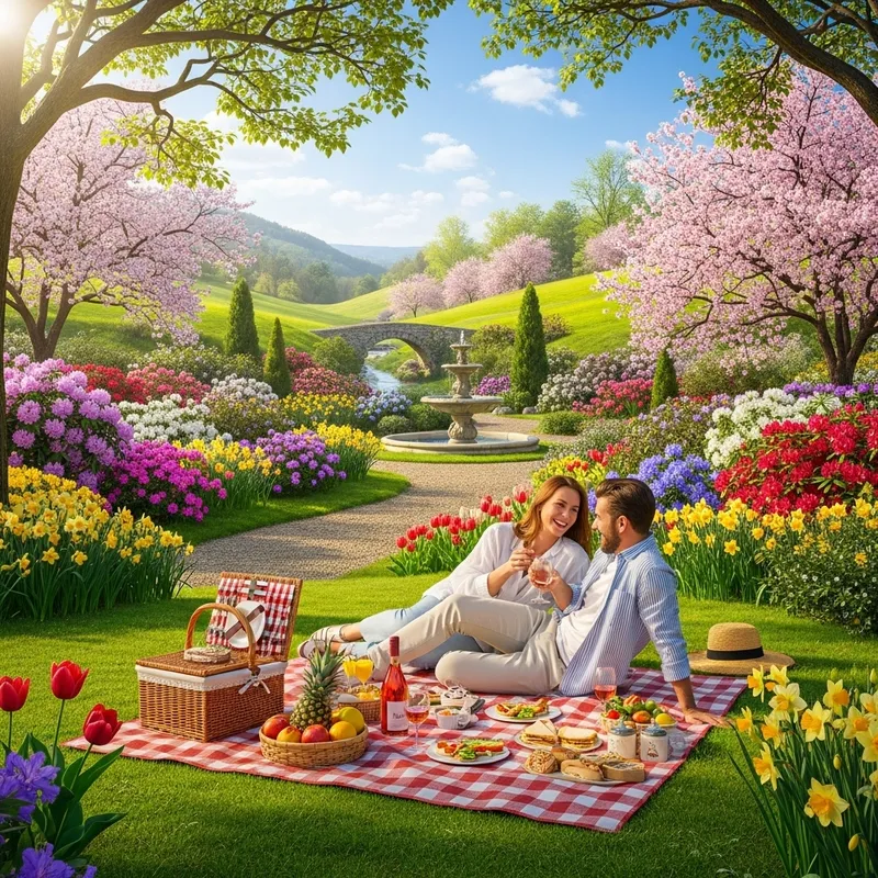 Spring Picnic in a Garden with Scenic Views