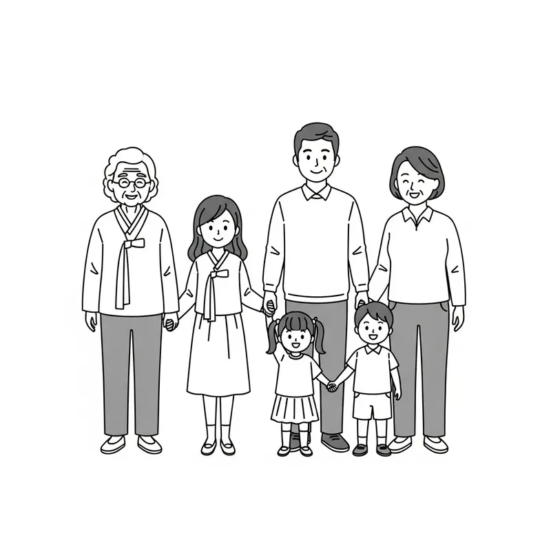 Korean Family Illustration: Togetherness in Black & White