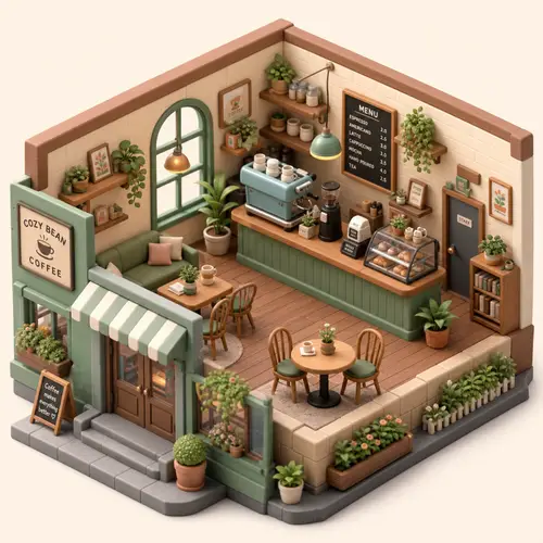 Charming Isometric Coffee Shop Illustration