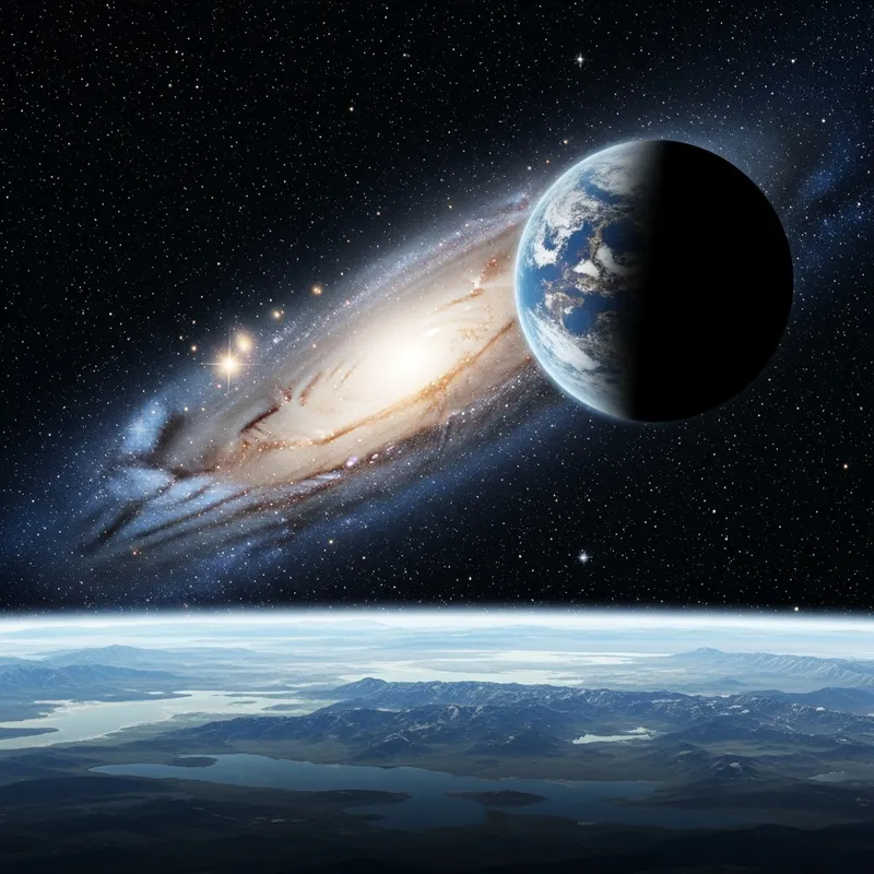 Galactic Space Scene with Distant Planet and Twinkling Stars