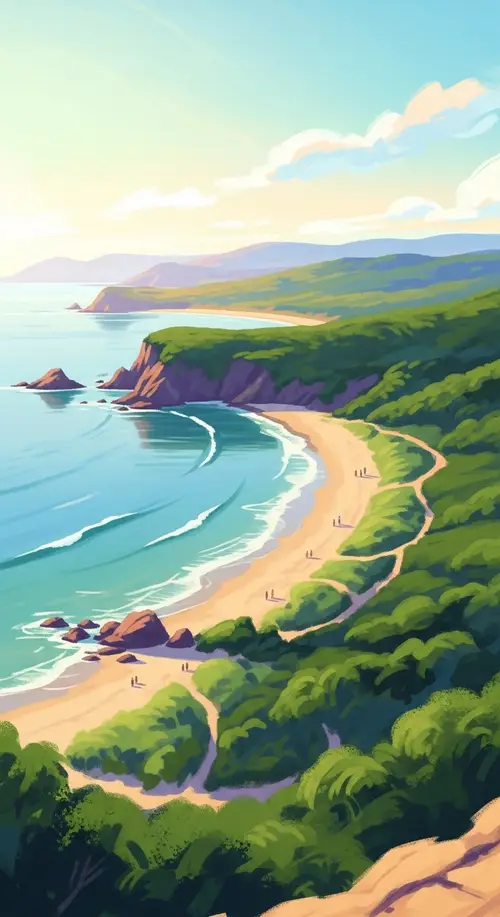 Tranquil Coastal Landscape at Sunrise | Impressionist Digital Painting