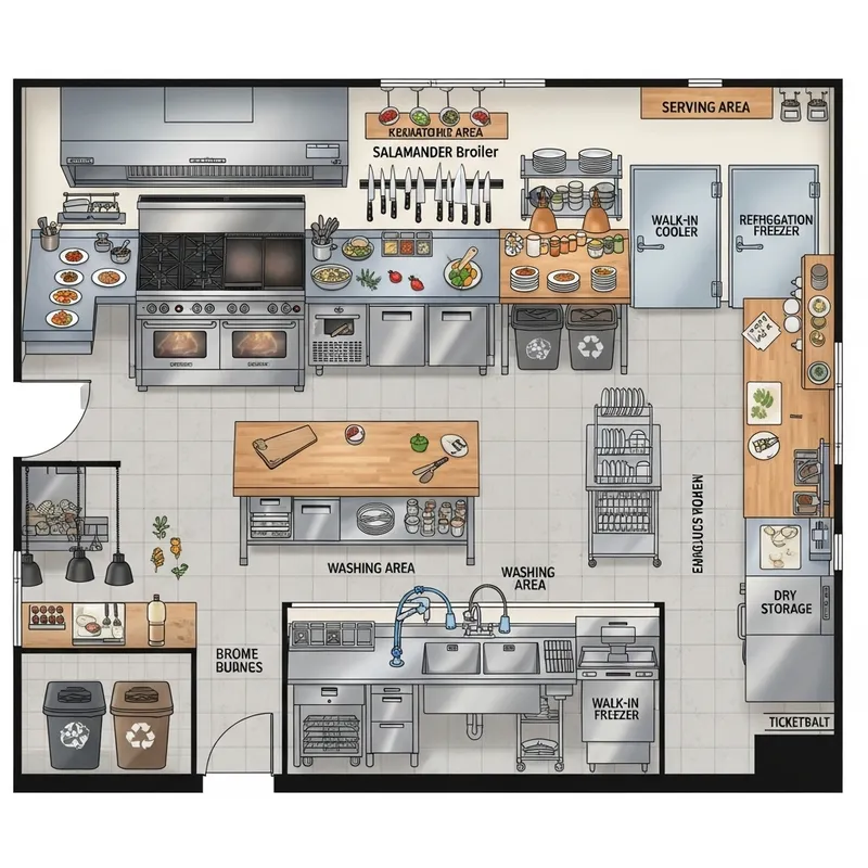 Restaurant Kitchen Plan: Efficient Layout for Cooking, Prep & Service