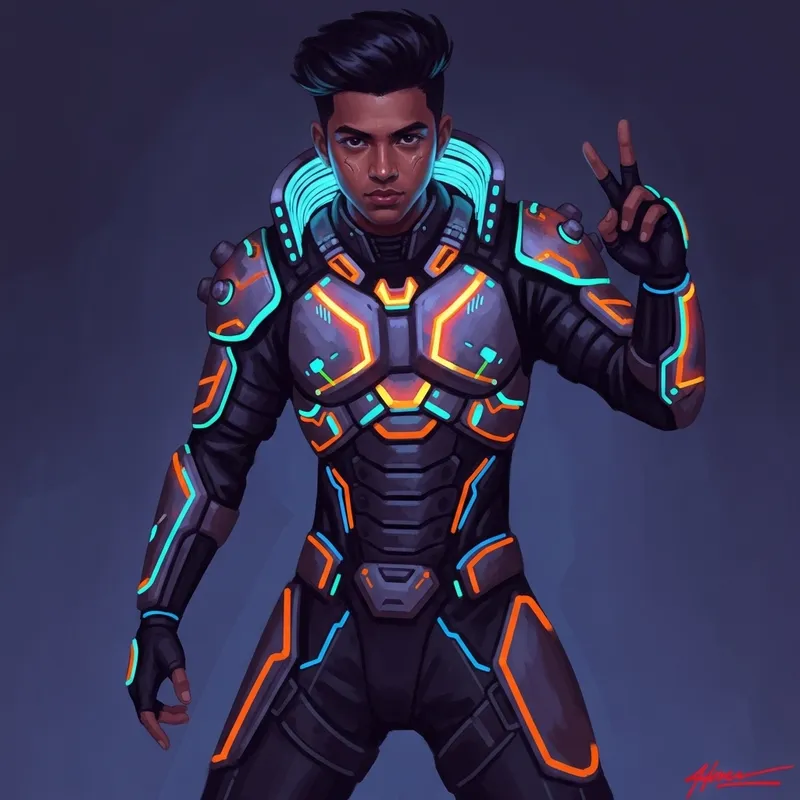 Dynamic Cyberpunk Neon Armor Suit Art of Futuristic Man