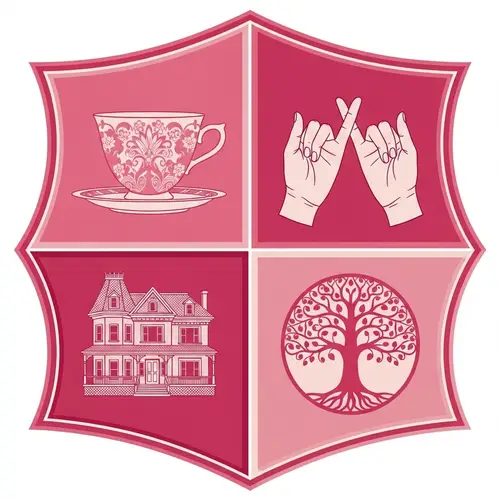 Pink Family Crest with Symbolic Representations