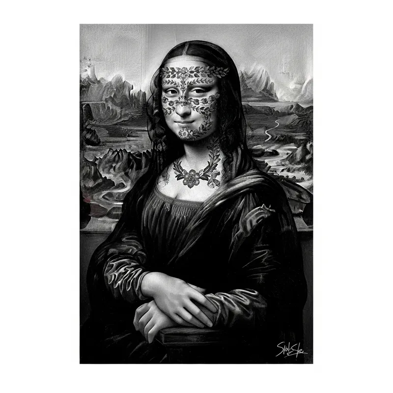 Mexican Style Mona Lisa in Black and White
