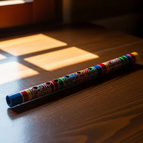 Colorful Folk Flute on Wooden Table