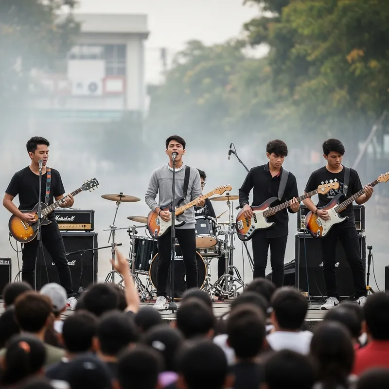 Male University Rock Band with Black Hair & Brown Eyes Perform Live
