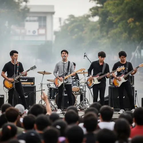 Young Male Alternative Rock Band Performs at University Campus
