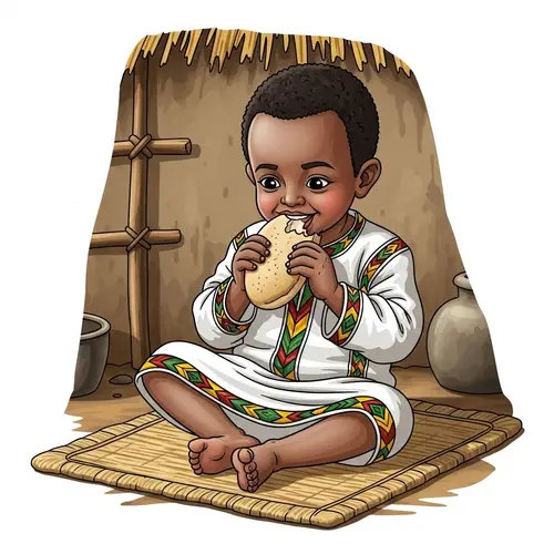 Ethiopian Boy Enjoying Traditional Bread in Rustic Setting
