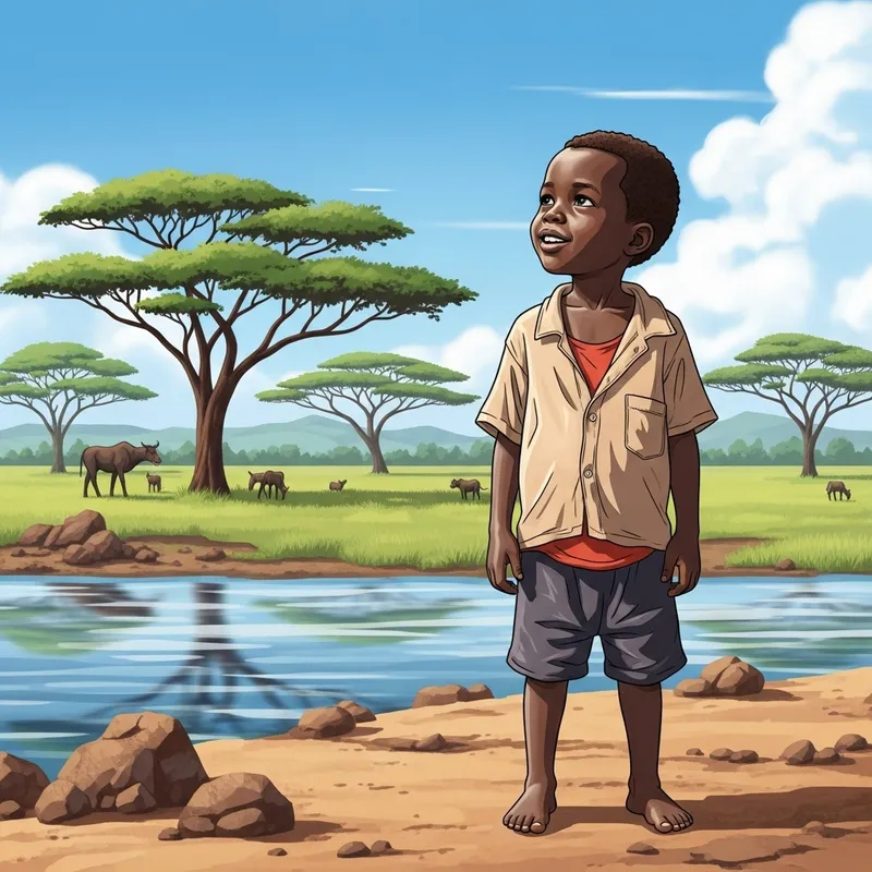 Young African Boy Dreaming of Prosperous Future by the Waterfront