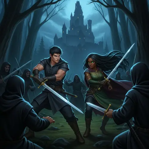 Epic Sword Fight in Dark Forest with Castle