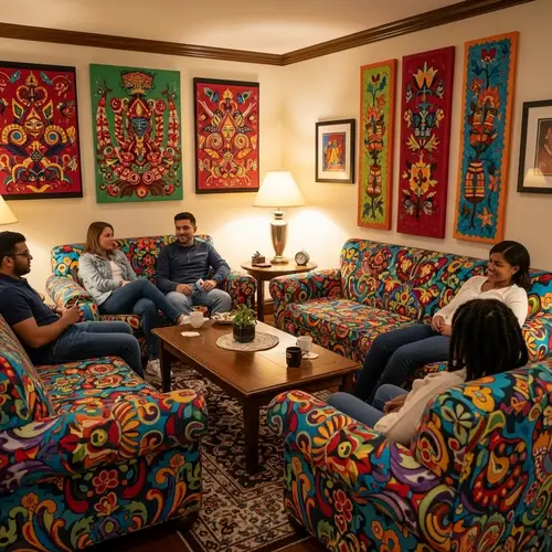 Vibrant Bohemian Living Room Inspired by Frida Kahlo Artwork