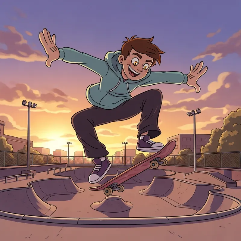 Exciting Skateboarder Performing Amazing Trick | Vintage Animation Style