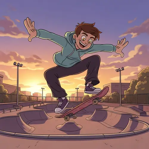 Exciting Skateboarder Performing Daring Trick | Animation Style