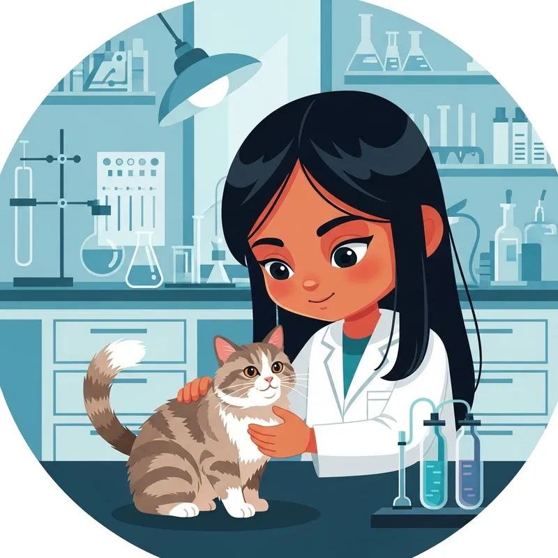 Playful Geometric Figures with Girl and Cat in Laboratory