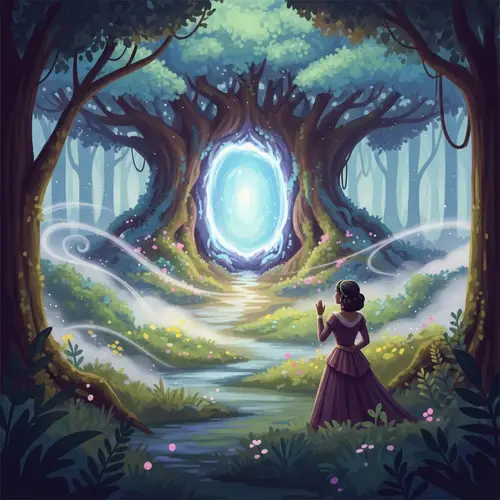 Mystical Forest with Glowing Portal - Surreal Dreamlike Landscape
