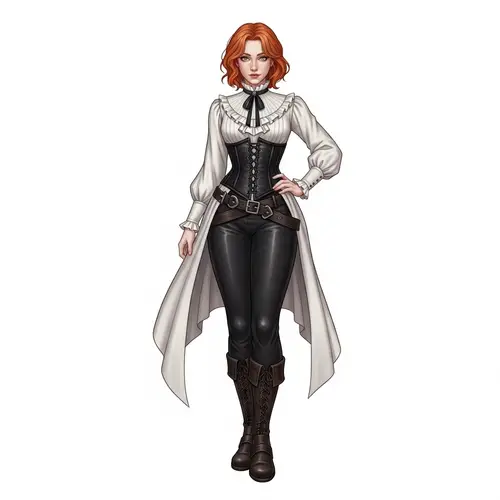 Ginger-Haired Female Dhampir in High Fantasy Dungeons & Dragons Setting