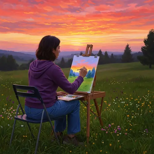 Serene Hispanic Woman in Impressionist Landscape