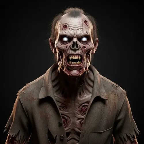 Hyper-Realistic Zombie 3D Model with Rotting Flesh and Glowing Eyes