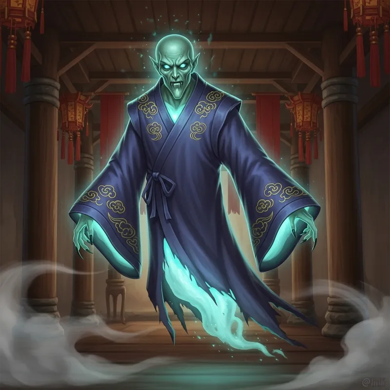 Ethereal Asian Folklore Ghost Illustration