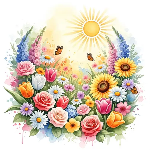 Serene Watercolor Garden with Blooming Flowers